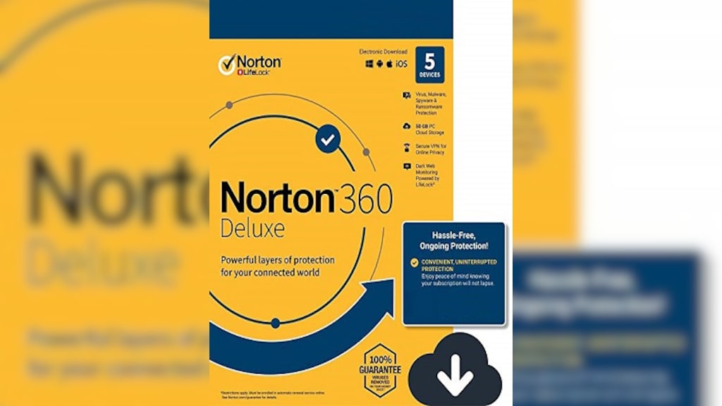 Norton 360 Deluxe 2024 - 5 Devices - 1 Year with Auto Renewal - Download 