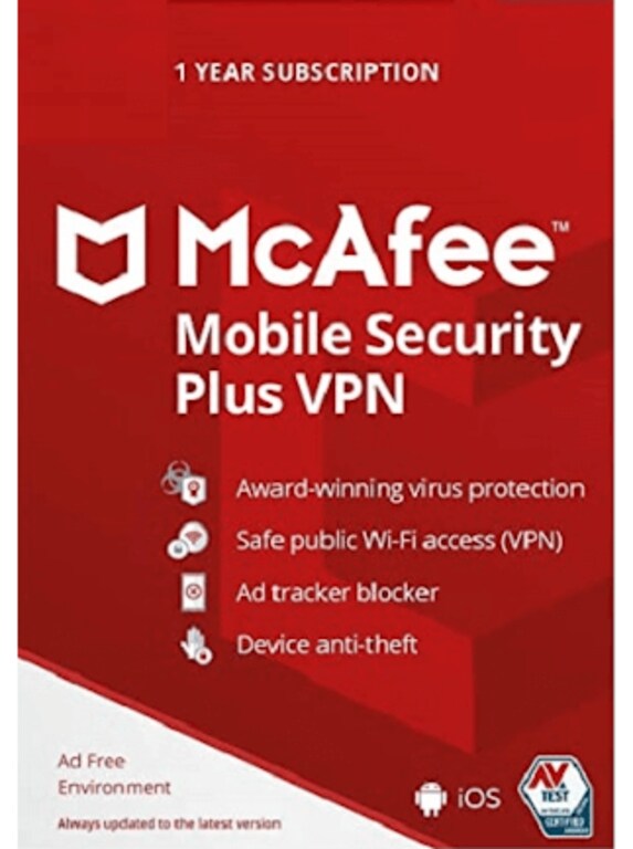 Buy McAfee Mobile Security Plus VPN (1 Device, 1 Year) - McAfee Key ...