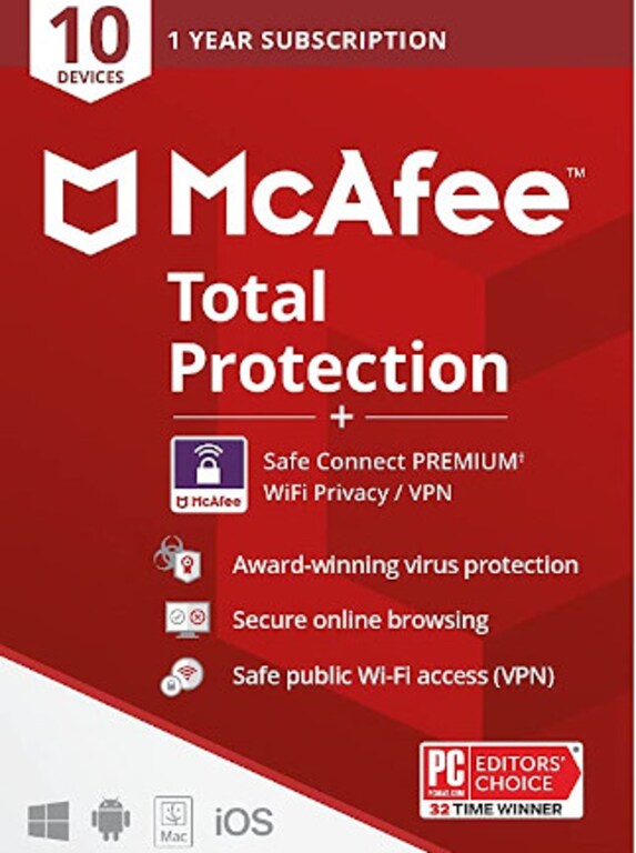 McAfee Total Protection Plus VPN (10 Devices, 1 Year) - McAfee Key - GLOBAL - 1