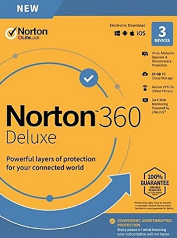 Norton 360 Deluxe - (3 Devices, 1 Year) - Symantec Key EUROPE - 1