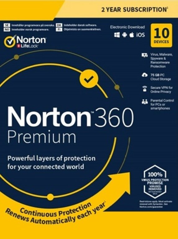 Norton 360 Premium + 75 GB Cloud Storage (10 Devices, 1 Year) - Symantec Key - UNITED STATES - 1