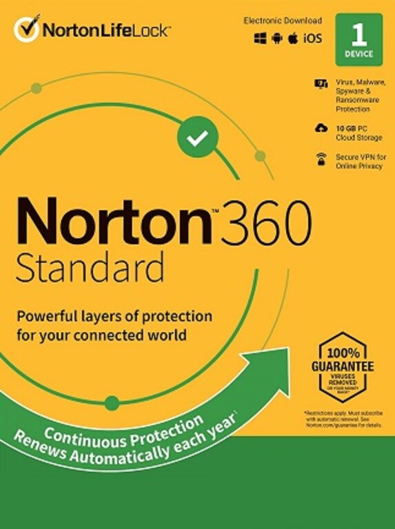 Norton 360 Standard + 10 GB Cloud Storage (1 Device, 1 Year) - Symantec Key - UNITED STATES - 1