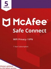 McAfee Safe Connect VPN (Android, Chromebook, iOS, Windows) 5 Devices, 1 Year - McAfee Key - GLOBAL