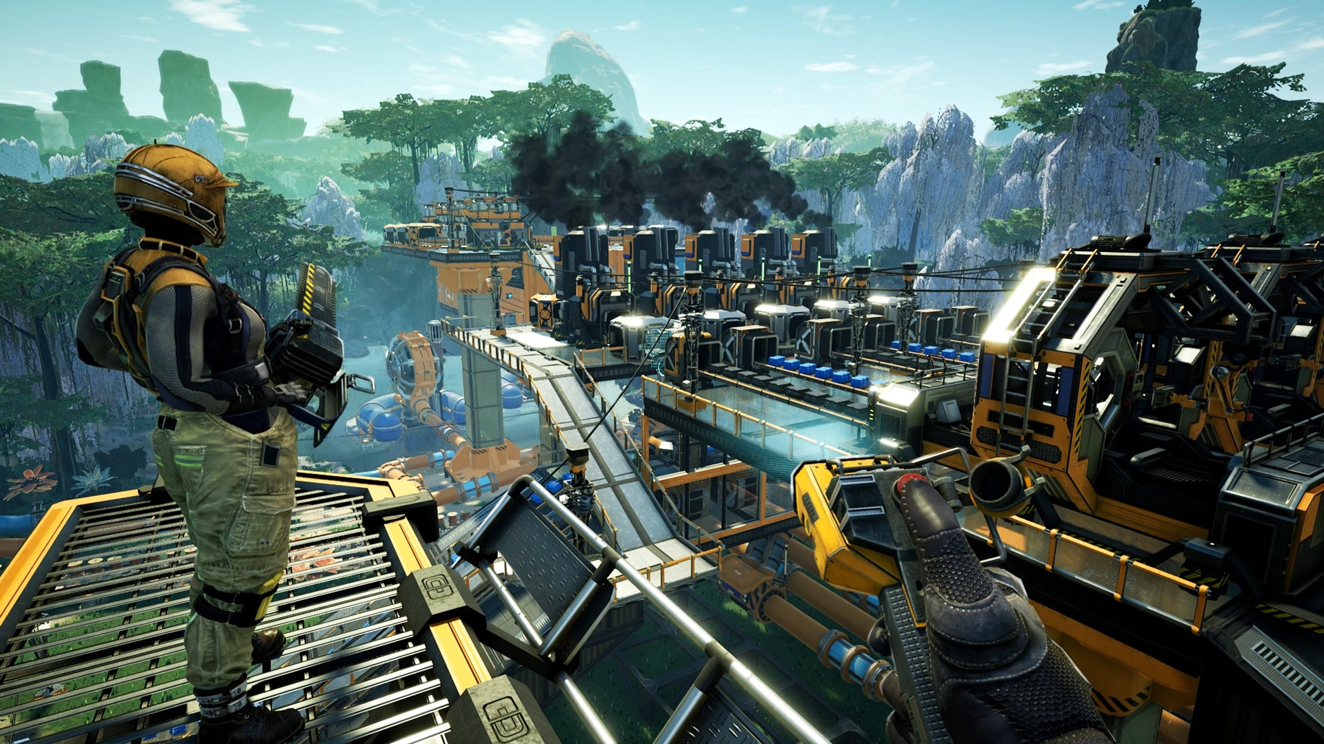 Satisfactory gameplay showing a large automated factory