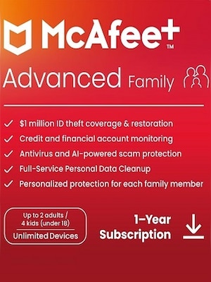 McAfee+ | Advanced (PC, Android, IOS) (Family, 1 Year) - McAfee Key - GLOBAL - 0