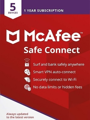 McAfee Safe Connect VPN Premium (Android, Chromebook, iOS, Windows) 5 Devices, 1 Year - McAfee Key - GLOBAL - 0