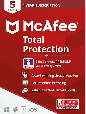 McAfee Total Protection Plus VPN (5 Devices, 1 Year) - McAfee Key - LATAM - 0