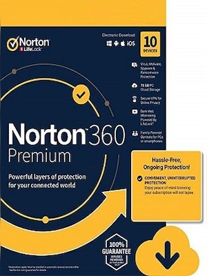Norton 360 Premium + 75 GB Cloud Storage (10 Devices, 2 Years) - NortonLifeLock Key - EUROPE - 0