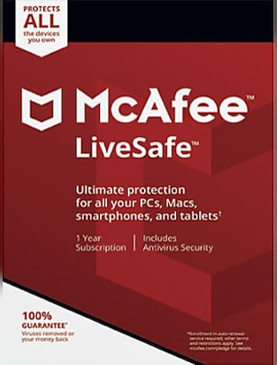 McAfee Livesafe Dispozitiv nelimitat 1 an Cheie GLOBAL