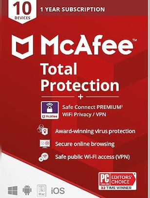 McAfee Total Protection Plus VPN (10 Devices, 1 Year) - McAfee Key - GLOBAL