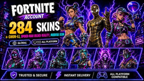 Fortnite Account (All Platform) 284 Skins + Chun-Li , Spider-Man Gilded Reality , Modena Icon - GLOBAL - 0