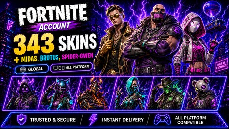Fortnite Account (All Platform) 343 Skins + Midas , Brutus , Spider-Gwen - GLOBAL - 0