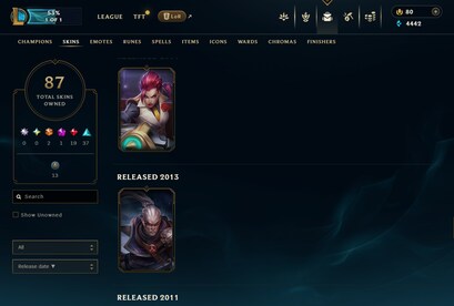 League of Legends Account 87 Skins + 102 Champ - EUW server (PC) - League of Legends Account - GLOBAL - 9