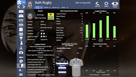 Rugby Union Team Manager 2017 Steam Key GLOBAL - 10