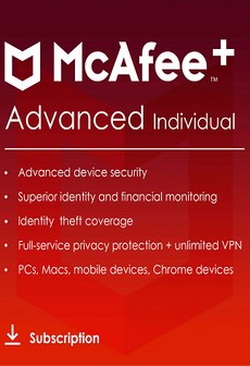 McAfee+ | Advanced (PC, Android, IOS) (Individual, 1 Year) - McAfee Key - GLOBAL