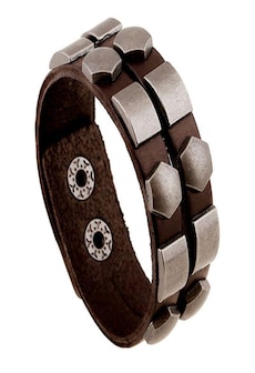 Image of Wristband Adjustable Leather Bracelet New Fashion Unisex Geometric Aloy Punk Rock Cowhide Bangle Cuff