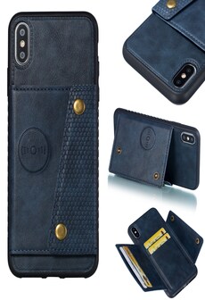 For iPhone XS Max 6.5 inch Phone Case Protective Back Cover with Card Holder Bracket, blue shell