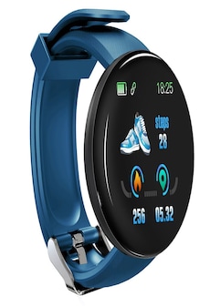 Bluetooth Waterproof Smart Watch D18 with Blood Pressure and Heart Rate Monitor Blue