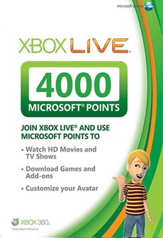 

Xbox Live Microsoft Points Card XBOX 360 XBOX LIVE GLOBAL 4 000 Points