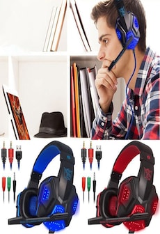 Over Ear Gaming Headset with Mic and LED Light for Laptop Cellphone PS4 Blue N/A