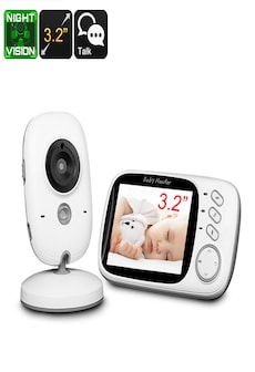 Image of Wireless Baby Monitor - 3.2 Inch Display, Temperature Monitor, Dual-Way Audio, 2.4GHz Wireless, Play Songs