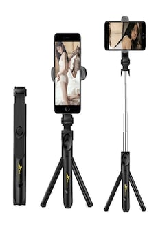 Image of XT09 Tripod Stand Extendable 360° Rotation Self-timer Bluetooth Selfie Stick Monopod Foldable Live XT10 Black