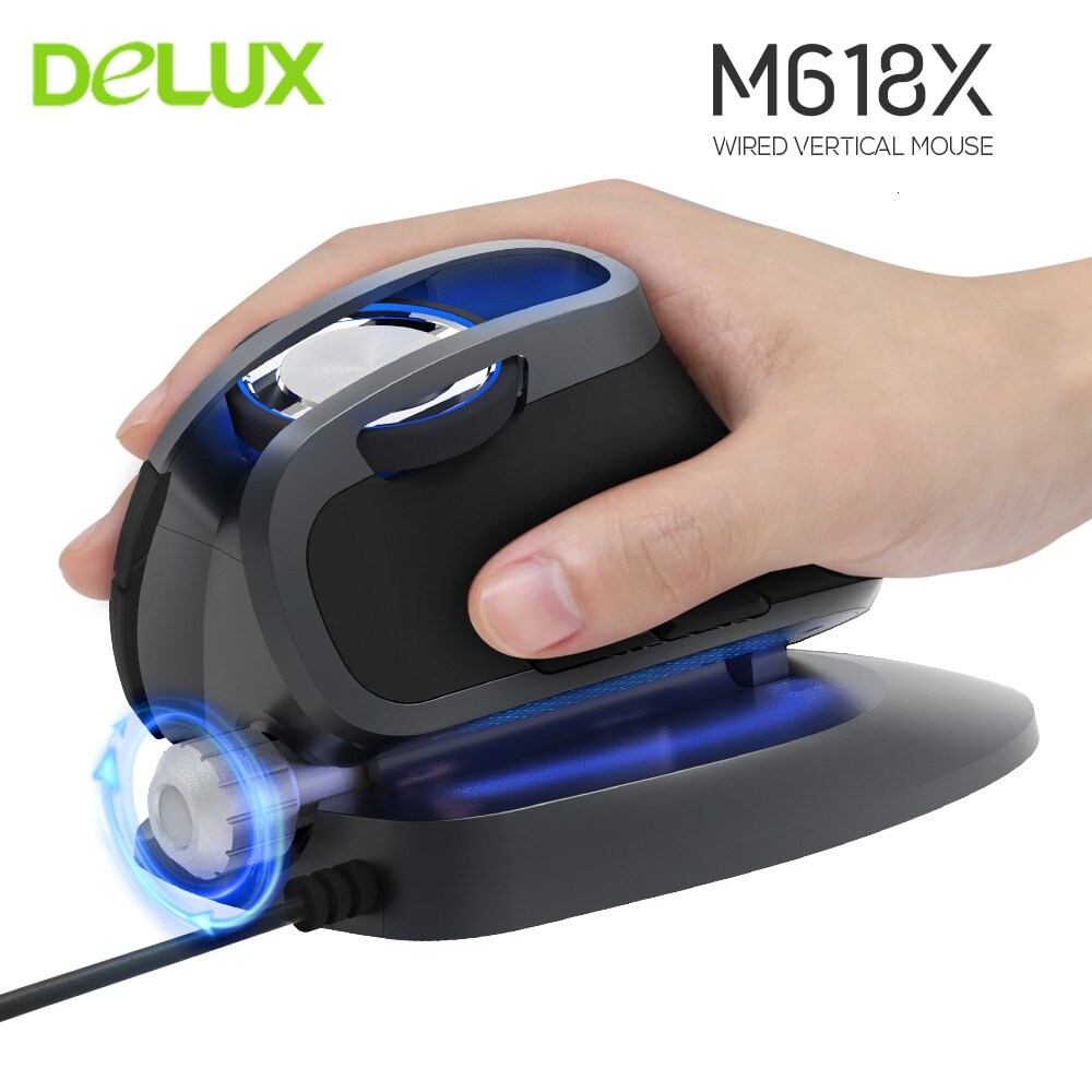 Delux M618X Ergonomic Vertical Mouse Gamer Wired Computer 6D Mice 4000