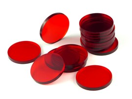 Acrylic miniature bases (15 pcs), round, clear, red 32 x 3 mm