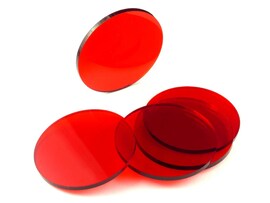 Acrylic miniature bases (5 pcs), round, clear, red, 55 x 3 mm
