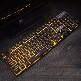 Wired USB Gaming Keyboard Floating Cap Waterproof Rainbow Orange