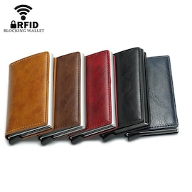 2020 RFID Smart Wallet Business Card Holder Hasp Aluminum Metal for Man and Women - Coffee 9810