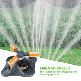 3 Armsx 360° Automatic Garden Sprinklers Watering Grass Lawn Rotary Nozzle Rotating Water Sprinkler System Garden Suppli Green