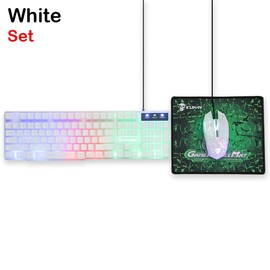 3in1 T6 Rainbow Backlit Keyboard Mouse PAD Set For PC PS4 PS3 Xbox One White