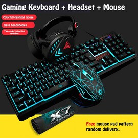 4 Pieces Waterproof Mechanical Gaming Mouse Office Keyboard USB Headset Ergonomic Backlight + MousePad