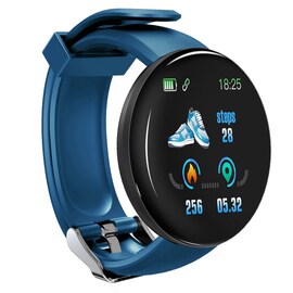 Bluetooth Waterproof Smart Watch D18 with Blood Pressure and Heart Rate Monitor Blue