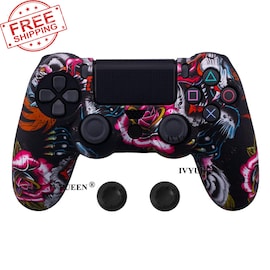 PS4 Controller Silicone Cover plus Thumb Grip Caps - Black Dragon