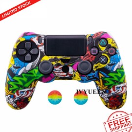PS4 Controller Silicone Cover plus Thumb Grip Caps - Graffiti D
