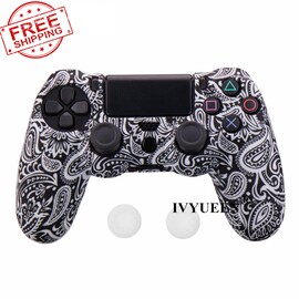 PS4 Controller Silicone Cover plus Thumb Grip Caps - White Leaf