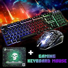 USB keyboard mouse combo set with mechanical feeling rainbow backlight LED