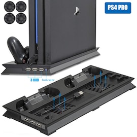 Vertical Stand with Cooling Fan for Sony Playstation 4 Pro with Dual Controllers Charger