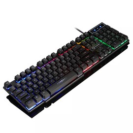 Wired USB Gaming Keyboard Floating Cap Waterproof Rainbow Black