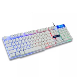 Wired USB Gaming Keyboard Floating Cap Waterproof Rainbow White