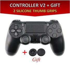 Wireless Controller for all SONY PS4 Consoles with GIFT 2 Thumb Grips for Dualshock 4 V2 Black