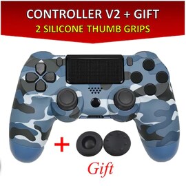 Wireless Controller for all SONY PS4 Consoles with GIFT 2 Thumb Grips for Dualshock 4 V2 Camouflage Blue (PRODUCT)REDTM