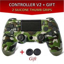 Wireless Controller for all SONY PS4 Consoles with GIFT 2 Thumb Grips for Dualshock 4 V2 Green Camo