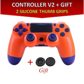 Wireless Controller for all SONY PS4 Consoles with GIFT 2 Thumb Grips for Dualshock 4 V2 Orange