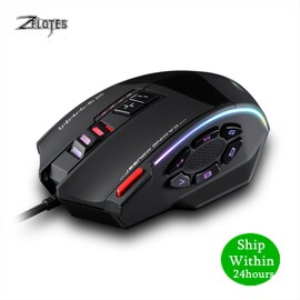 Zelotes C13 Gaming Mouse 10000 DPI 13 Programmable Buttons RGB LED Light Mice