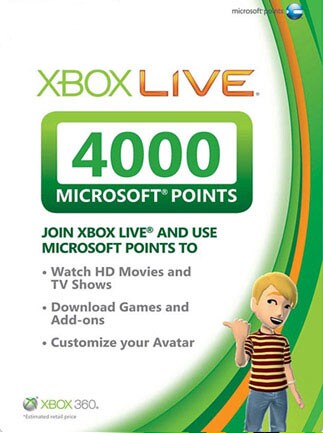 Xbox Live Microsoft Points Card 4 000 