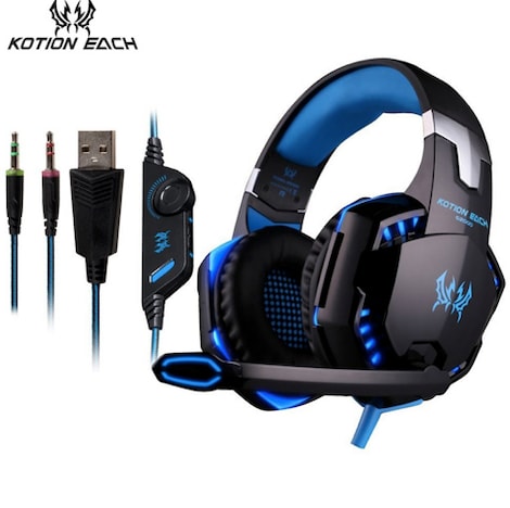 KOTION EACH 3.5mm Gaming Headset Blue 2ft.