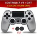 Wireless Controller for all SONY PS4 Consoles with GIFT 2 Thumb Grips for Dualshock 4 V2 Silver